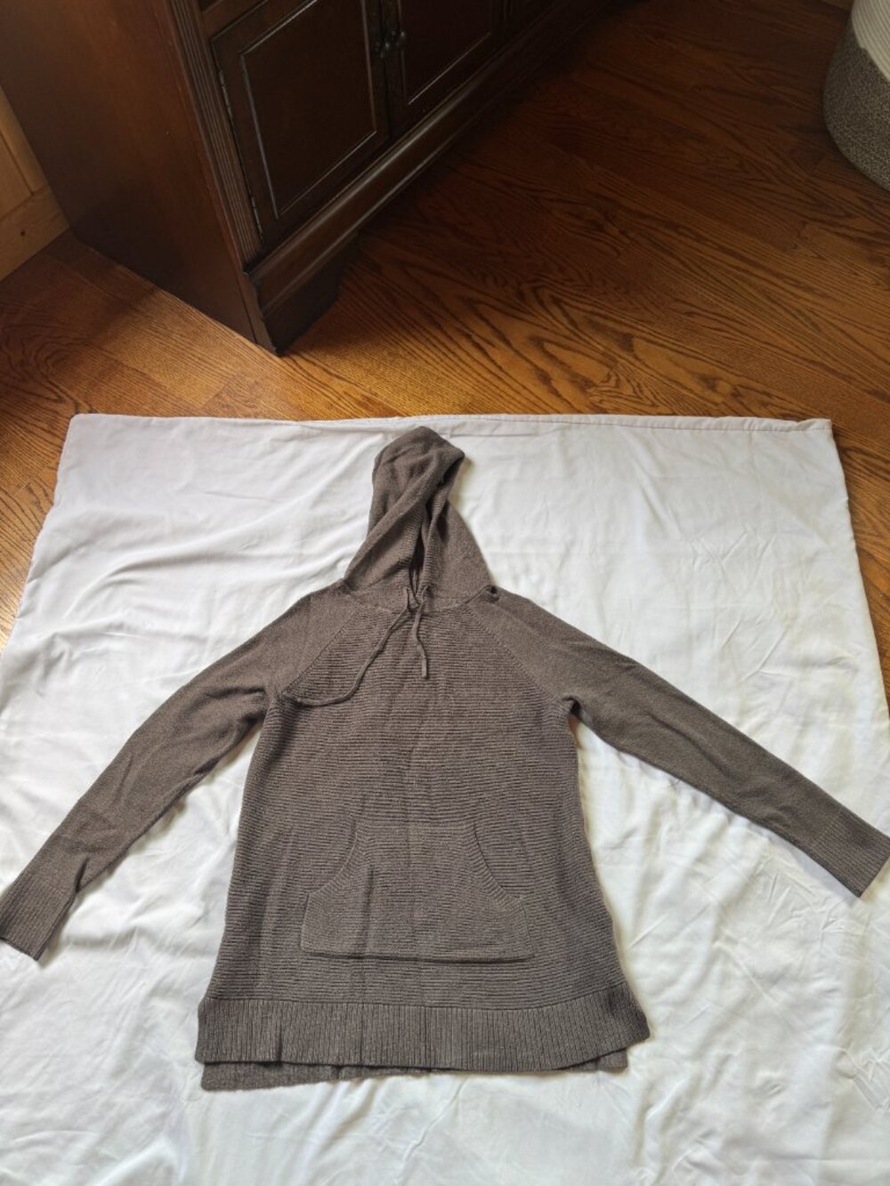 Sonoma Brown Knit Hoodie Sweater Women's Large Pullover Kangaroo Pocket
